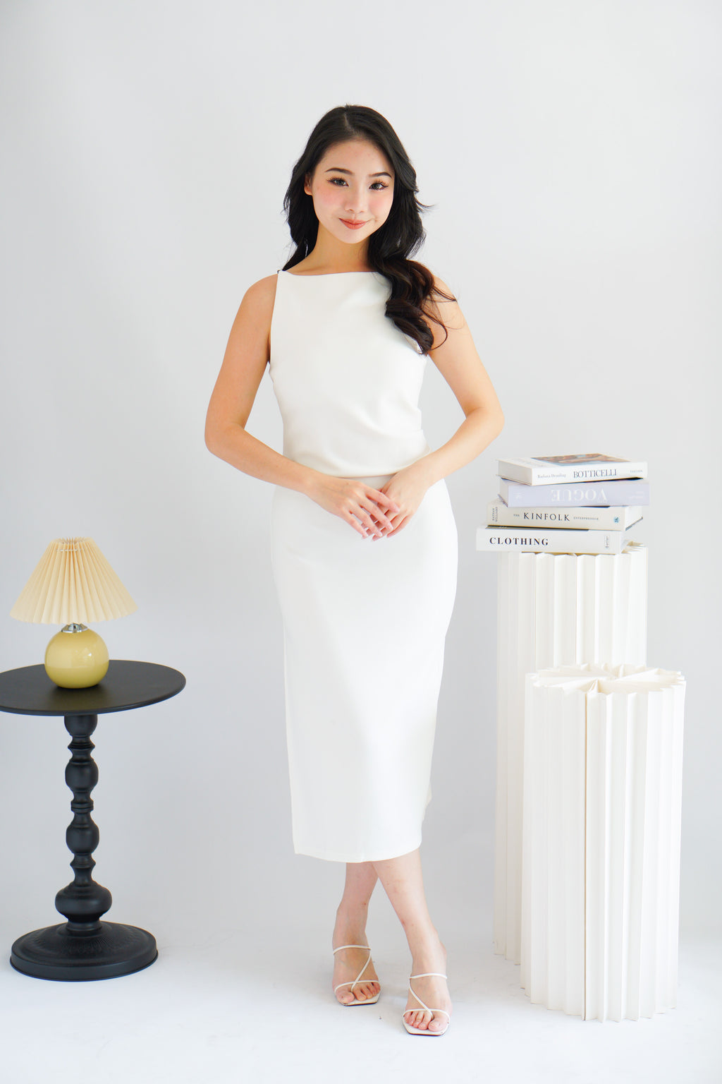 Liliana High Neck Bodycon Midi Dress in White