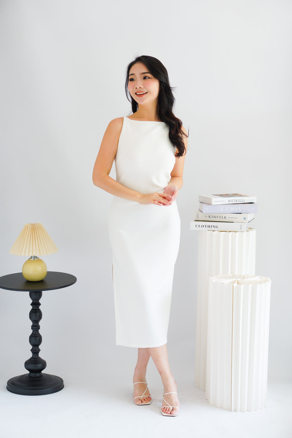 Liliana High Neck Bodycon Midi Dress in White