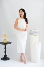 Liliana High Neck Bodycon Midi Dress in White