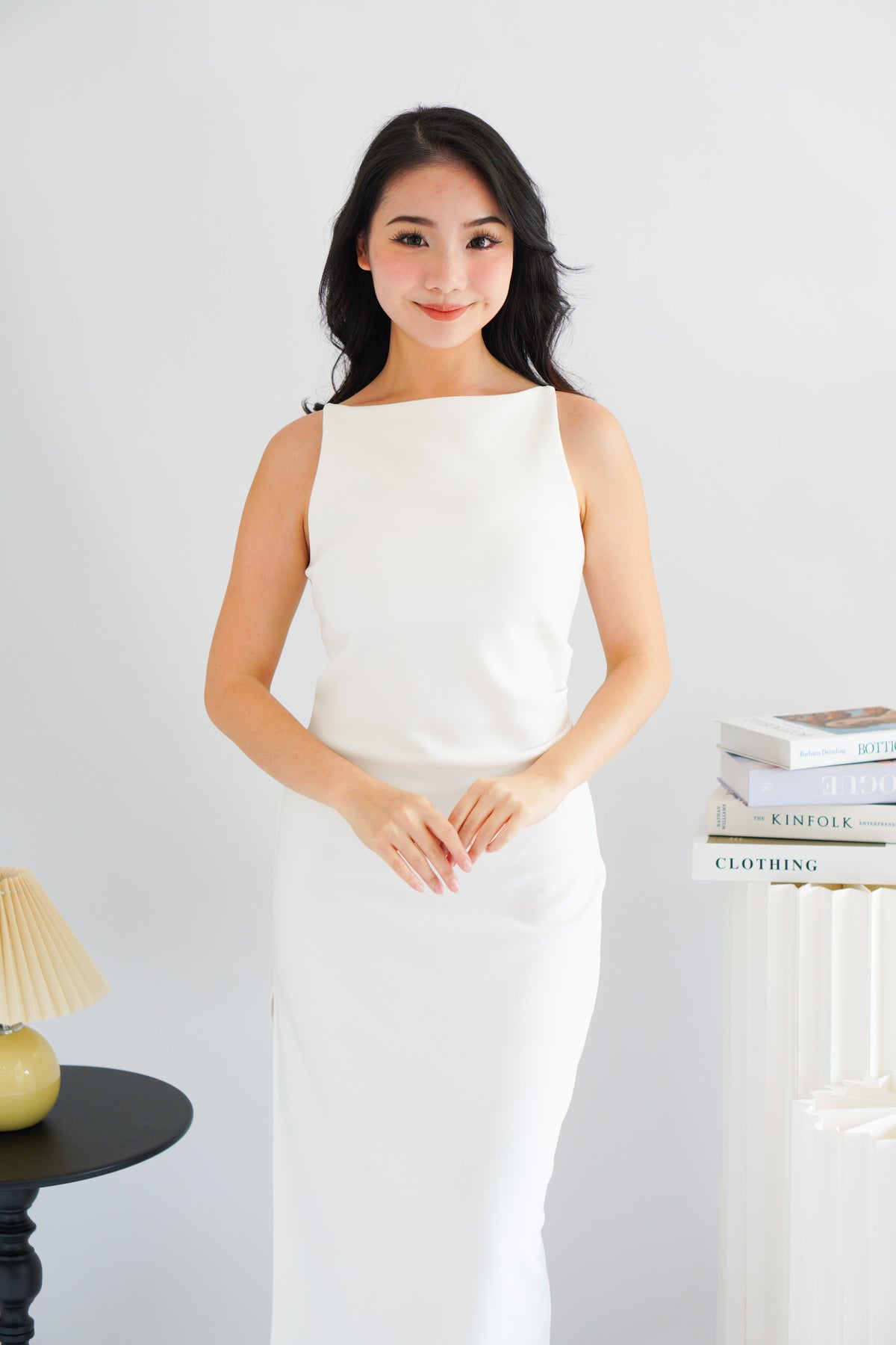 Liliana High Neck Bodycon Midi Dress in White