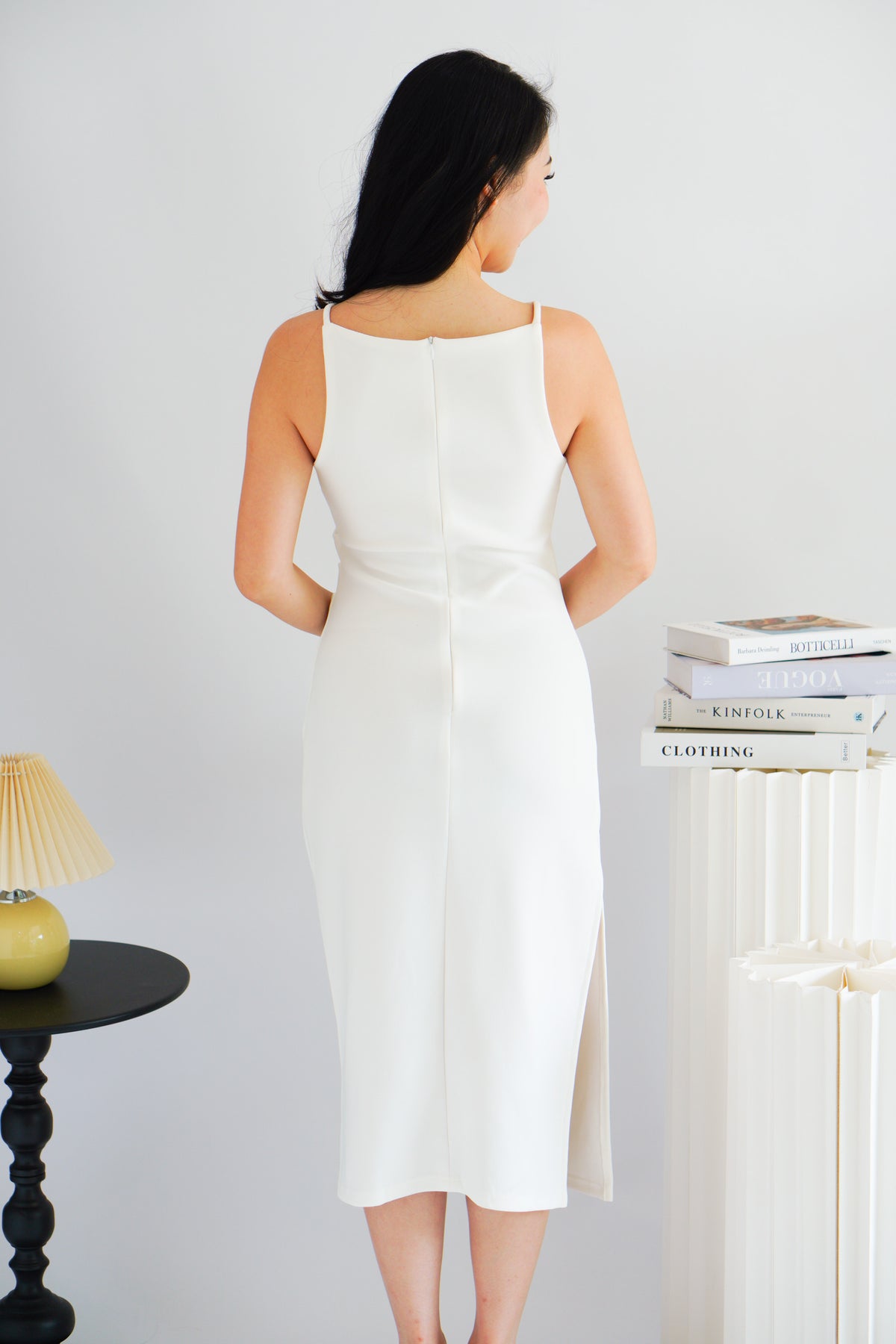 Liliana High Neck Bodycon Midi Dress in White