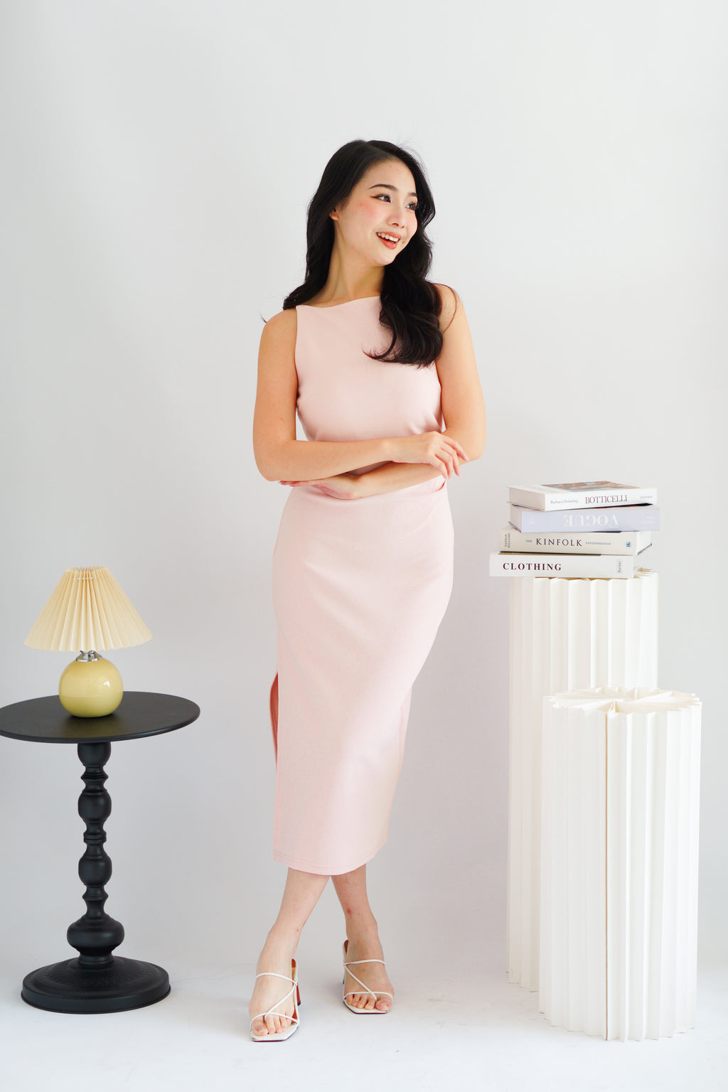 Liliana High Neck Bodycon Midi Dress in Pink