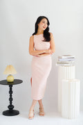 Liliana High Neck Bodycon Midi Dress in Pink