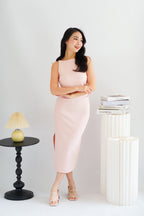 Liliana High Neck Bodycon Midi Dress in Pink