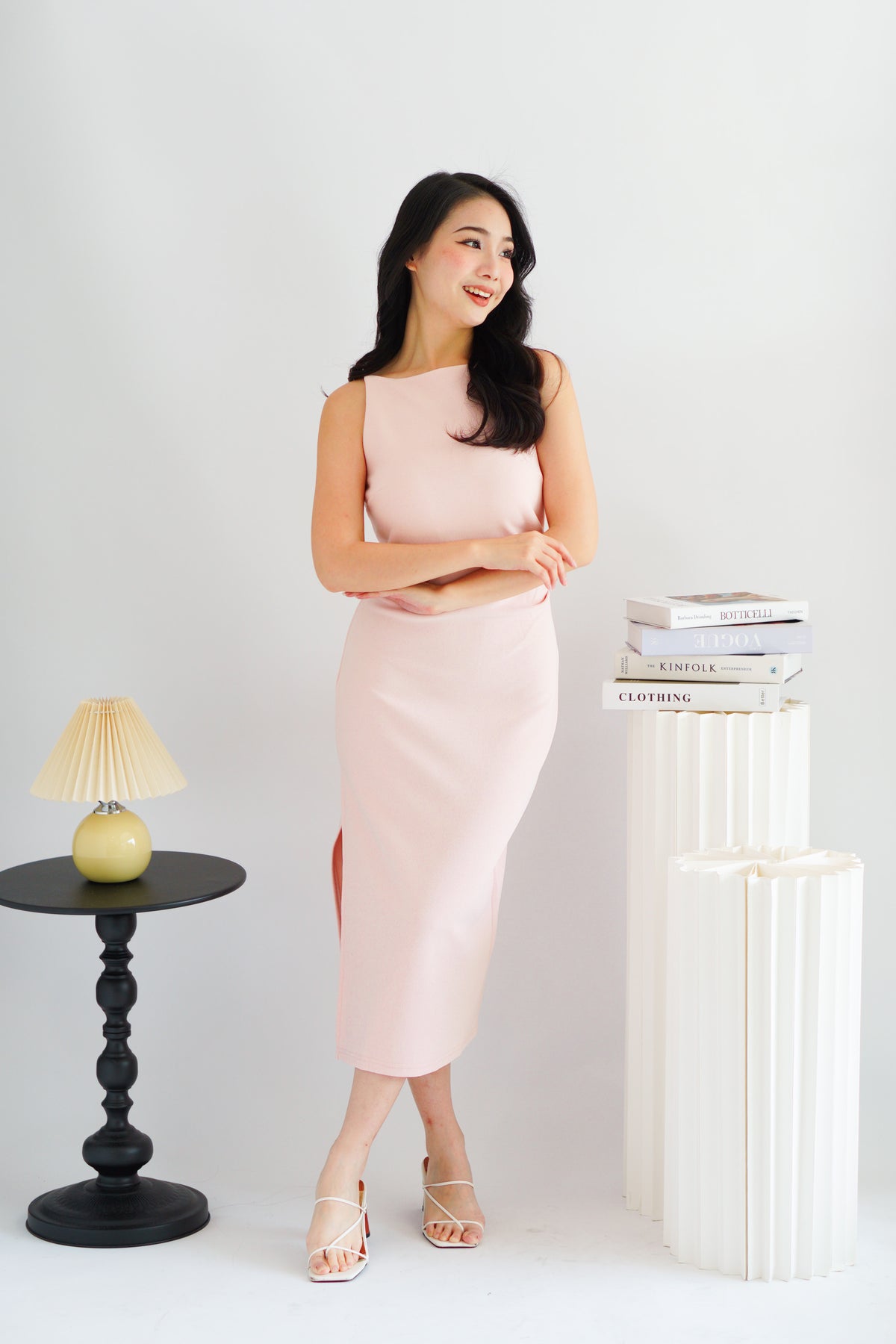 Liliana High Neck Bodycon Midi Dress in Pink