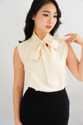 Rinda Sleeveless Bow Tie Top in Beige
