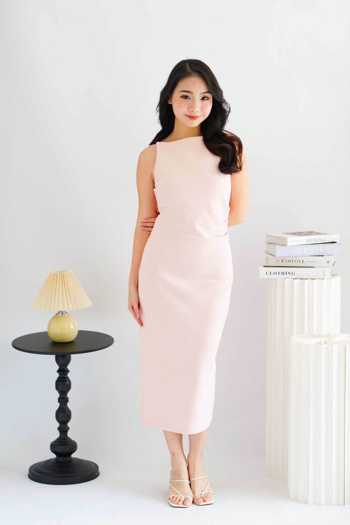 Liliana High Neck Bodycon Midi Dress in Pink