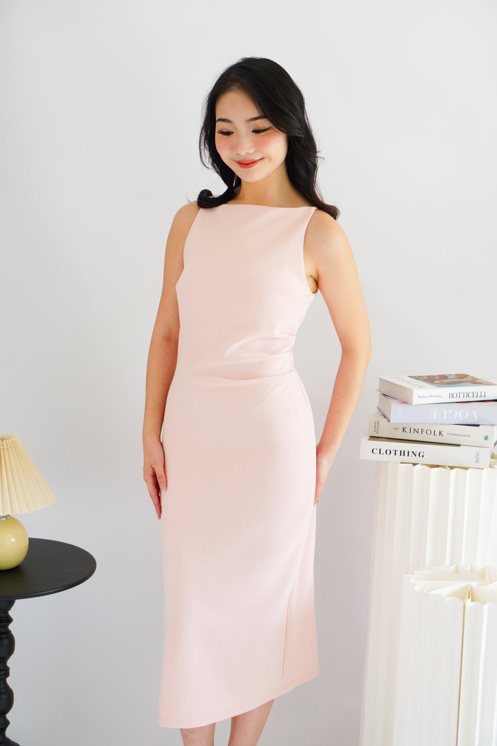 Liliana High Neck Bodycon Midi Dress in Pink