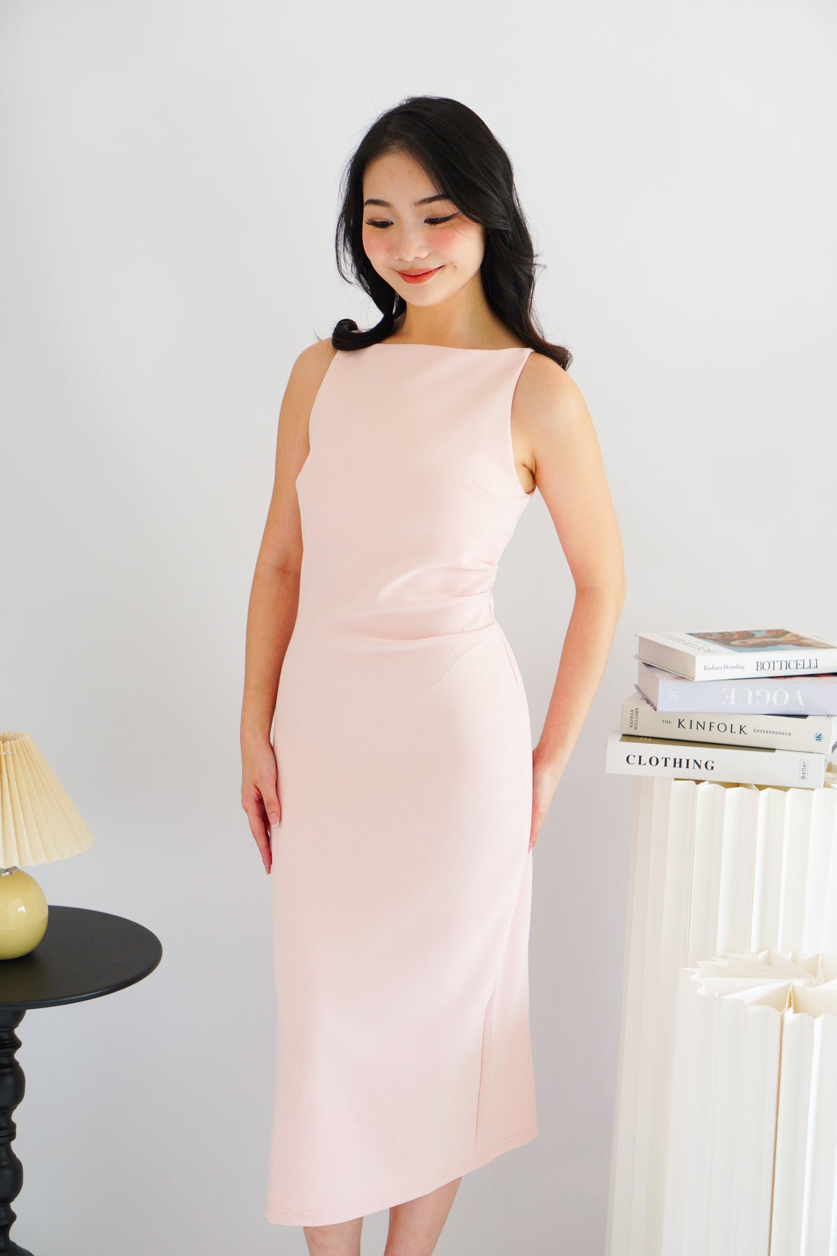 Liliana High Neck Bodycon Midi Dress in Pink
