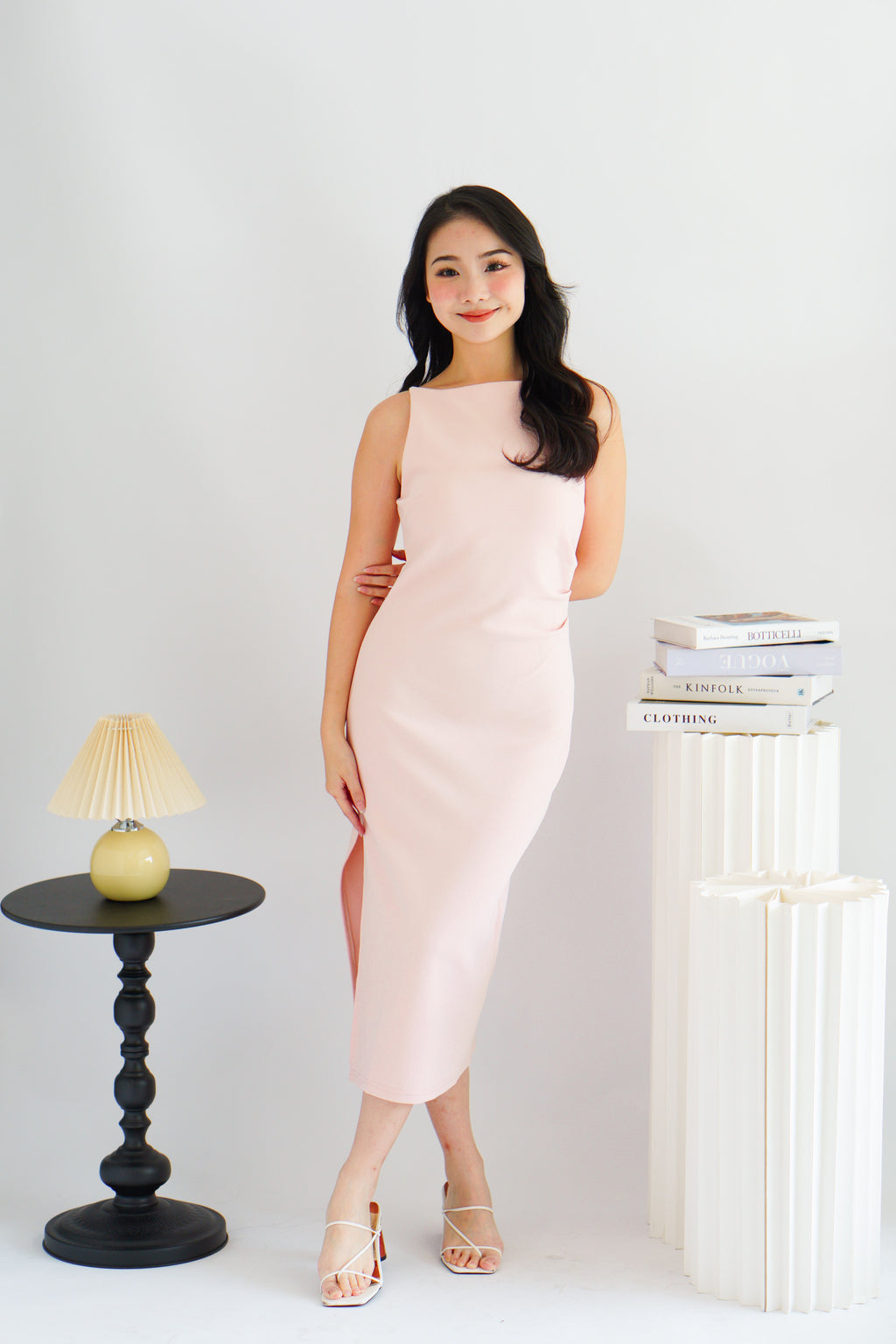 Liliana High Neck Bodycon Midi Dress in Pink