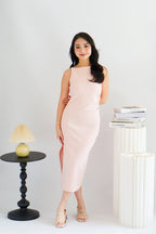 Liliana High Neck Bodycon Midi Dress in Pink