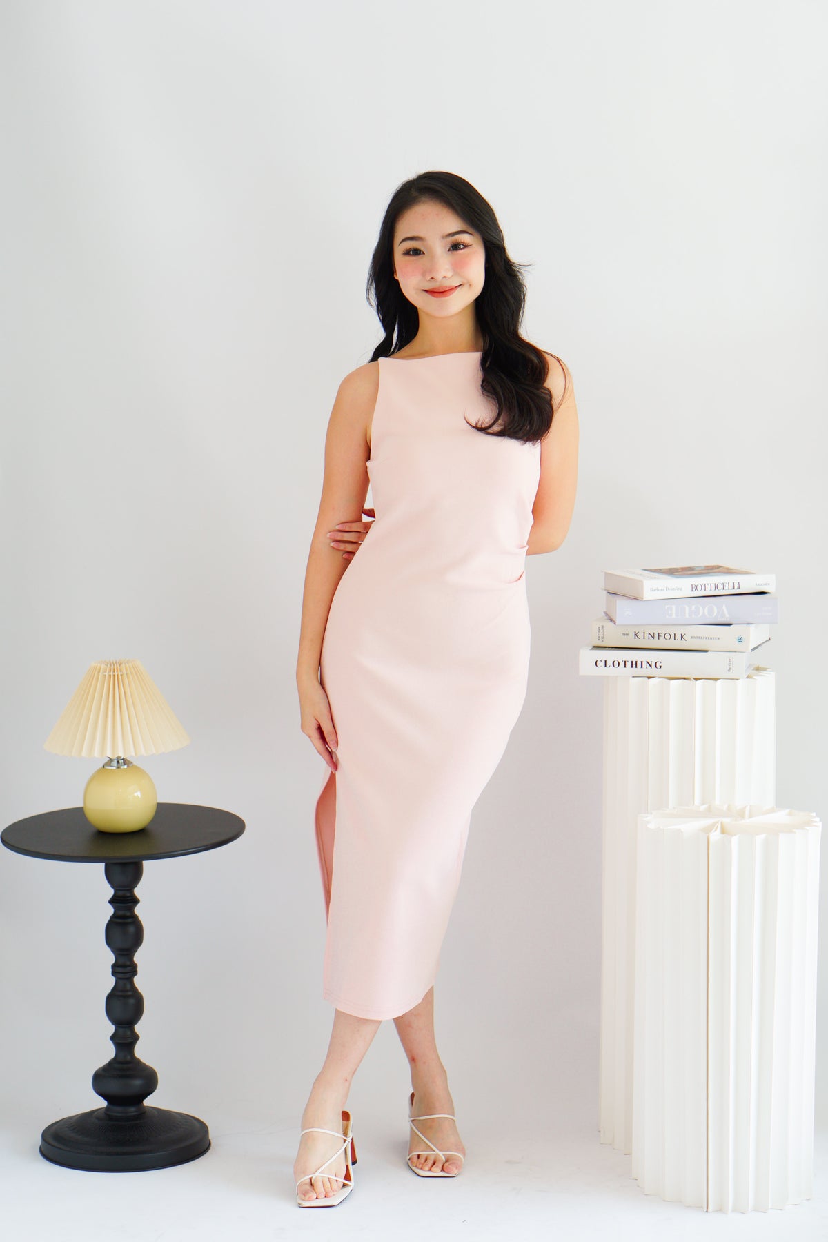 Liliana High Neck Bodycon Midi Dress in Pink