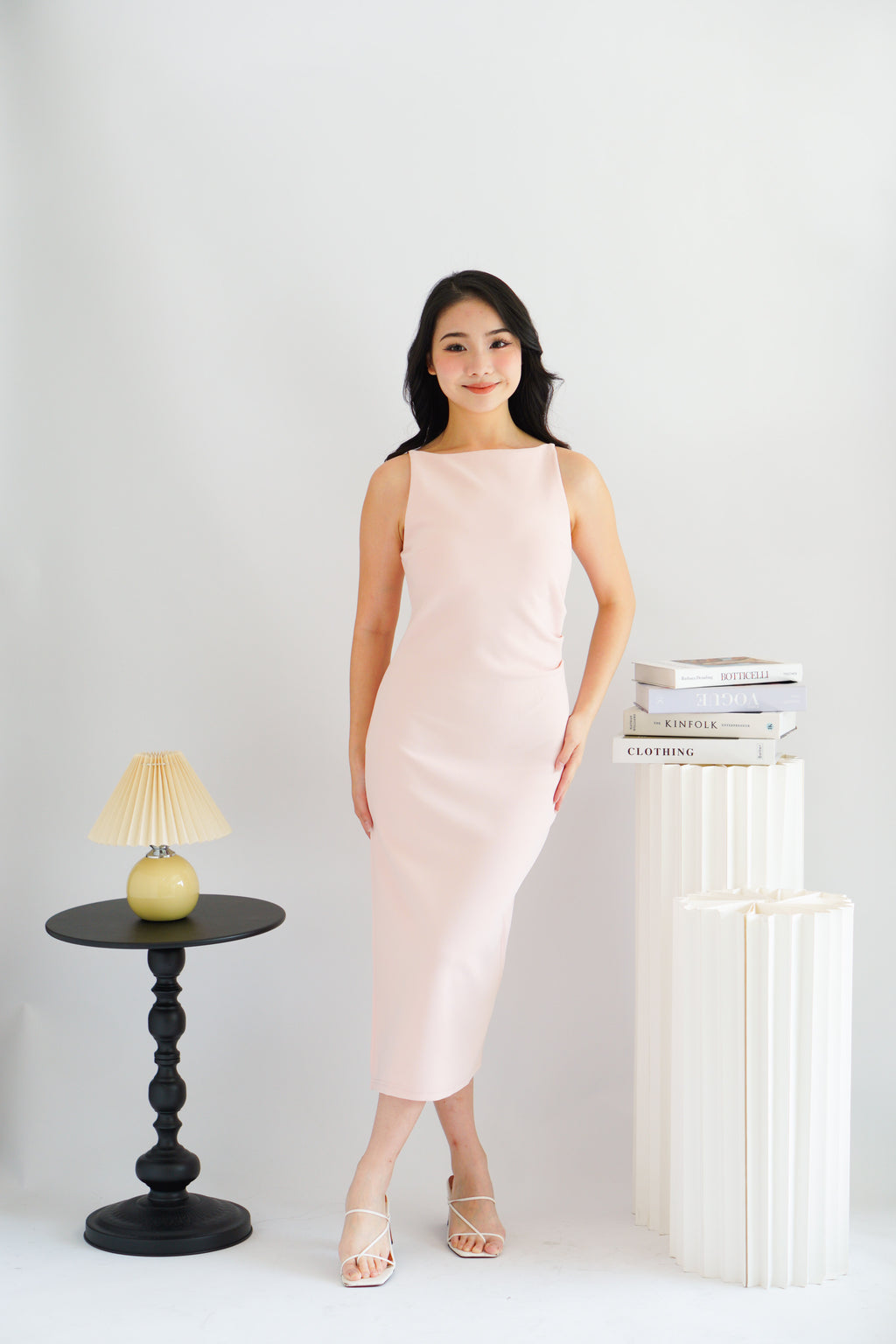Liliana High Neck Bodycon Midi Dress in Pink