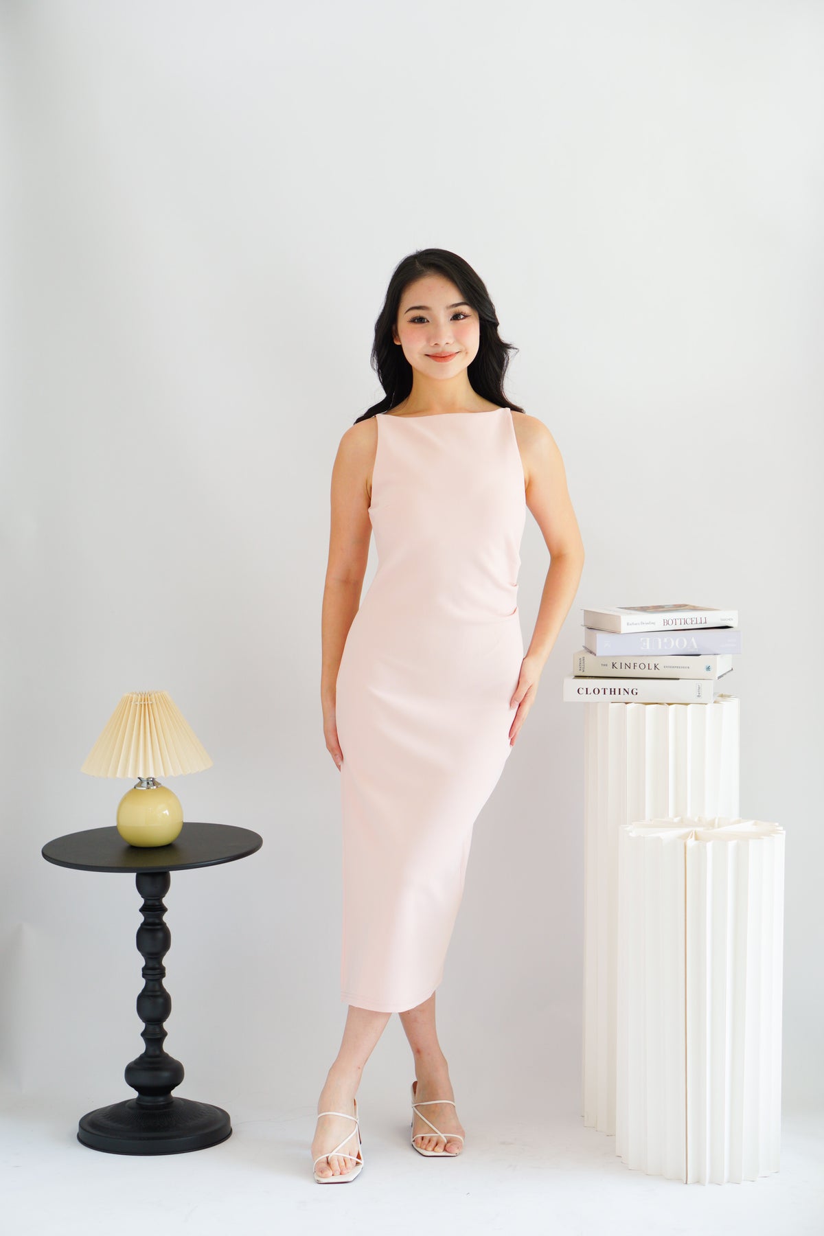 Liliana High Neck Bodycon Midi Dress in Pink