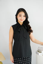 Rinda Sleeveless Bow Tie Top in Black