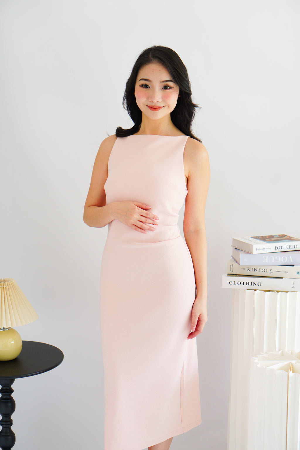 Liliana High Neck Bodycon Midi Dress in Pink
