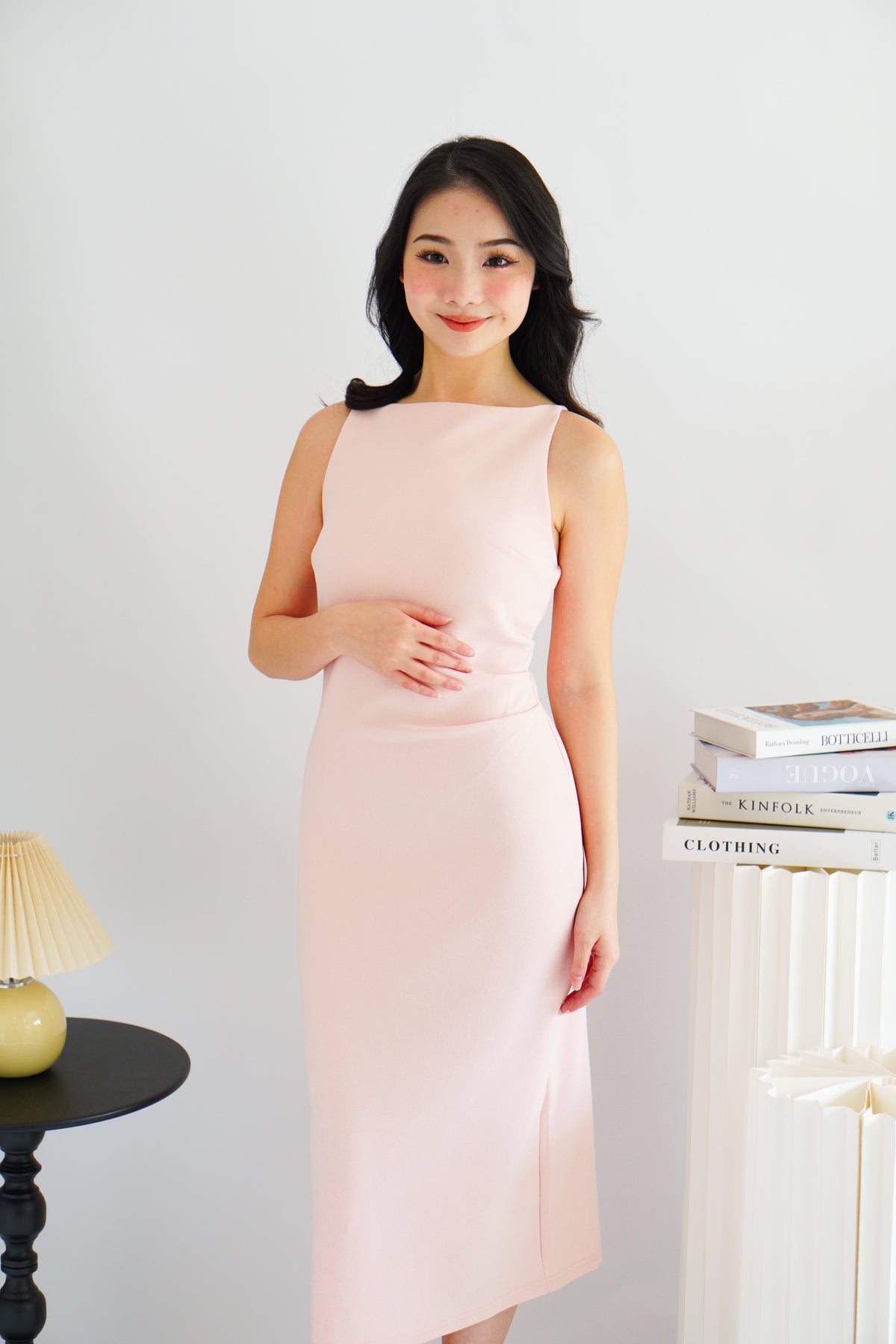 Liliana High Neck Bodycon Midi Dress in Pink