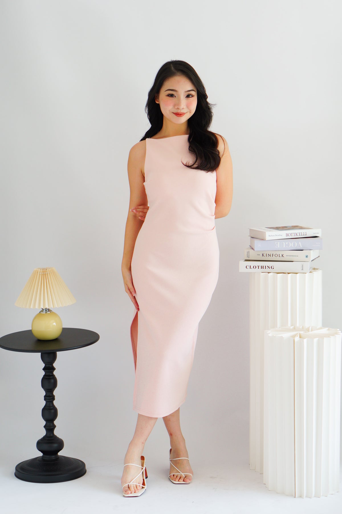 Liliana High Neck Bodycon Midi Dress in Pink