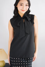 Rinda Sleeveless Bow Tie Top in Black