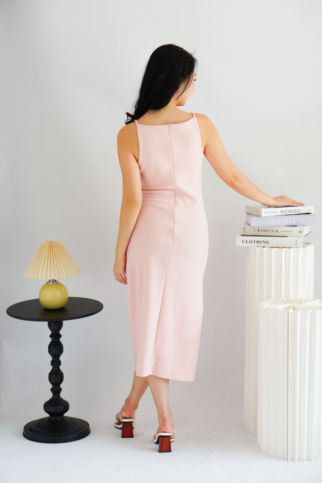 Liliana High Neck Bodycon Midi Dress in Pink