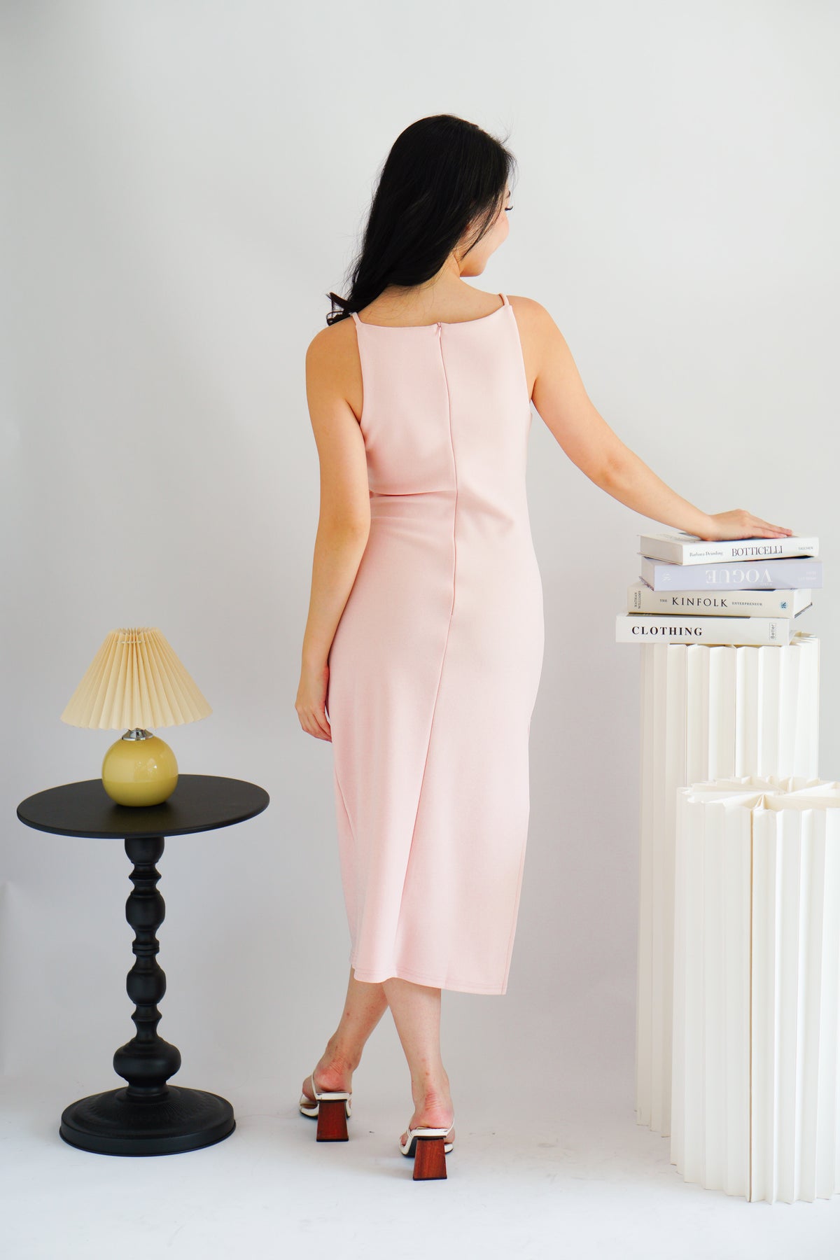 Liliana High Neck Bodycon Midi Dress in Pink