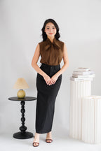 Rinda Sleeveless Bow Tie Top in Brown