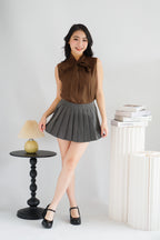 Rinda Sleeveless Bow Tie Top in Brown