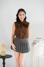 Rinda Sleeveless Bow Tie Top in Brown