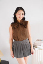 Rinda Sleeveless Bow Tie Top in Brown