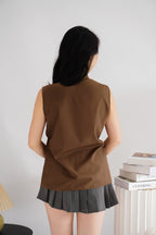 Rinda Sleeveless Bow Tie Top in Brown