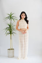 (COVER UP) Sun Dance Halter Neck Textured 2 Piece Set in Cream