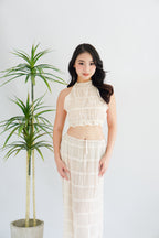 (COVER UP) Sun Dance Halter Neck Textured 2 Piece Set in Cream