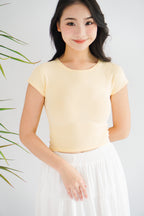 Viv Basic Round Neck Crop Top in Light Yellow