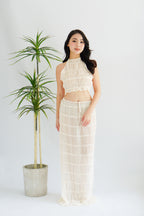 (COVER UP) Sun Dance Halter Neck Textured 2 Piece Set in Cream
