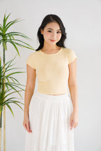 Viv Basic Round Neck Crop Top in Light Yellow