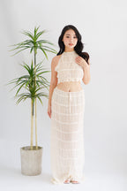 (COVER UP) Sun Dance Halter Neck Textured 2 Piece Set in Cream