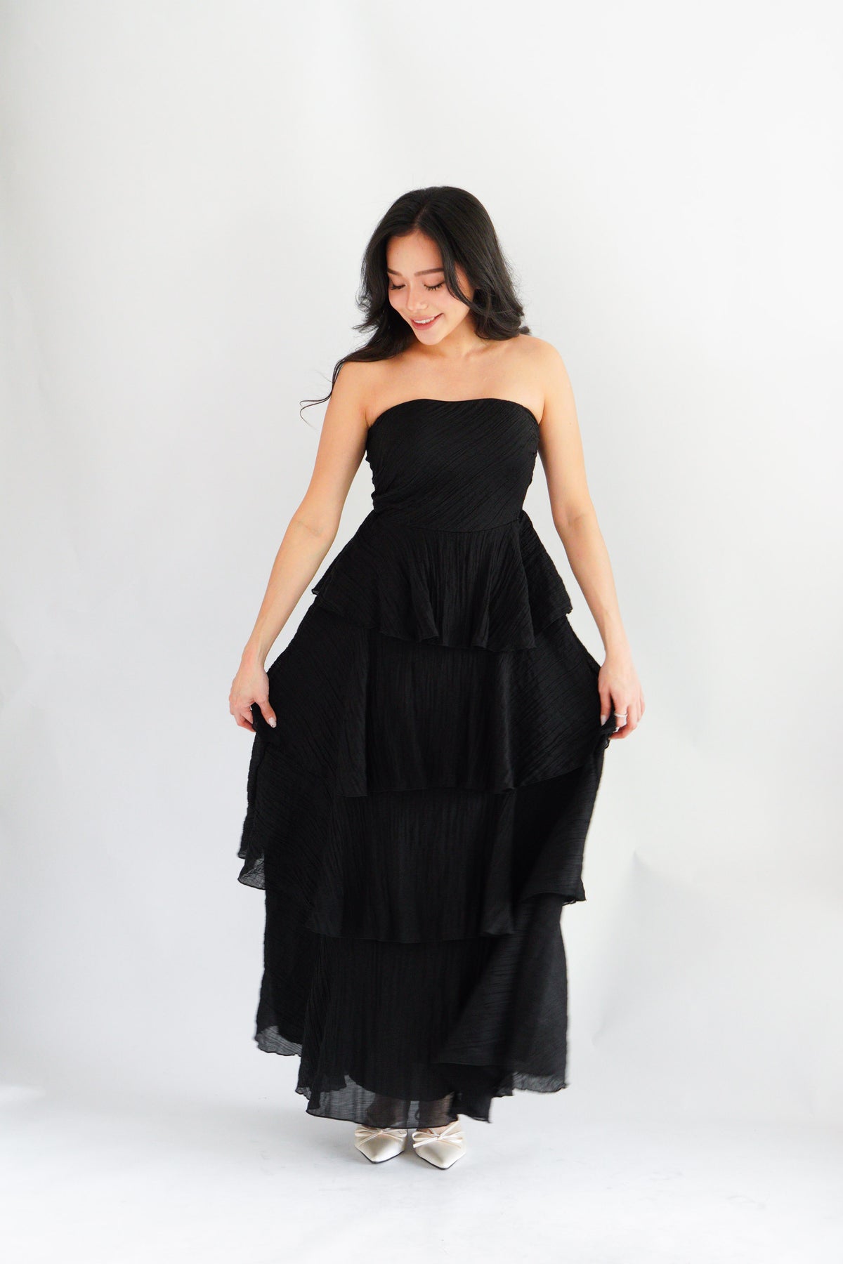 Phaelis Tube Layered Maxi Dress in Black