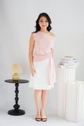 Yira Cowl Neck Ruched Side Tie Top in Pink
