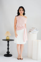 Yira Cowl Neck Ruched Side Tie Top in Pink