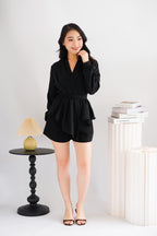 Raiya Self Wrap Long Sleeve Top in Black