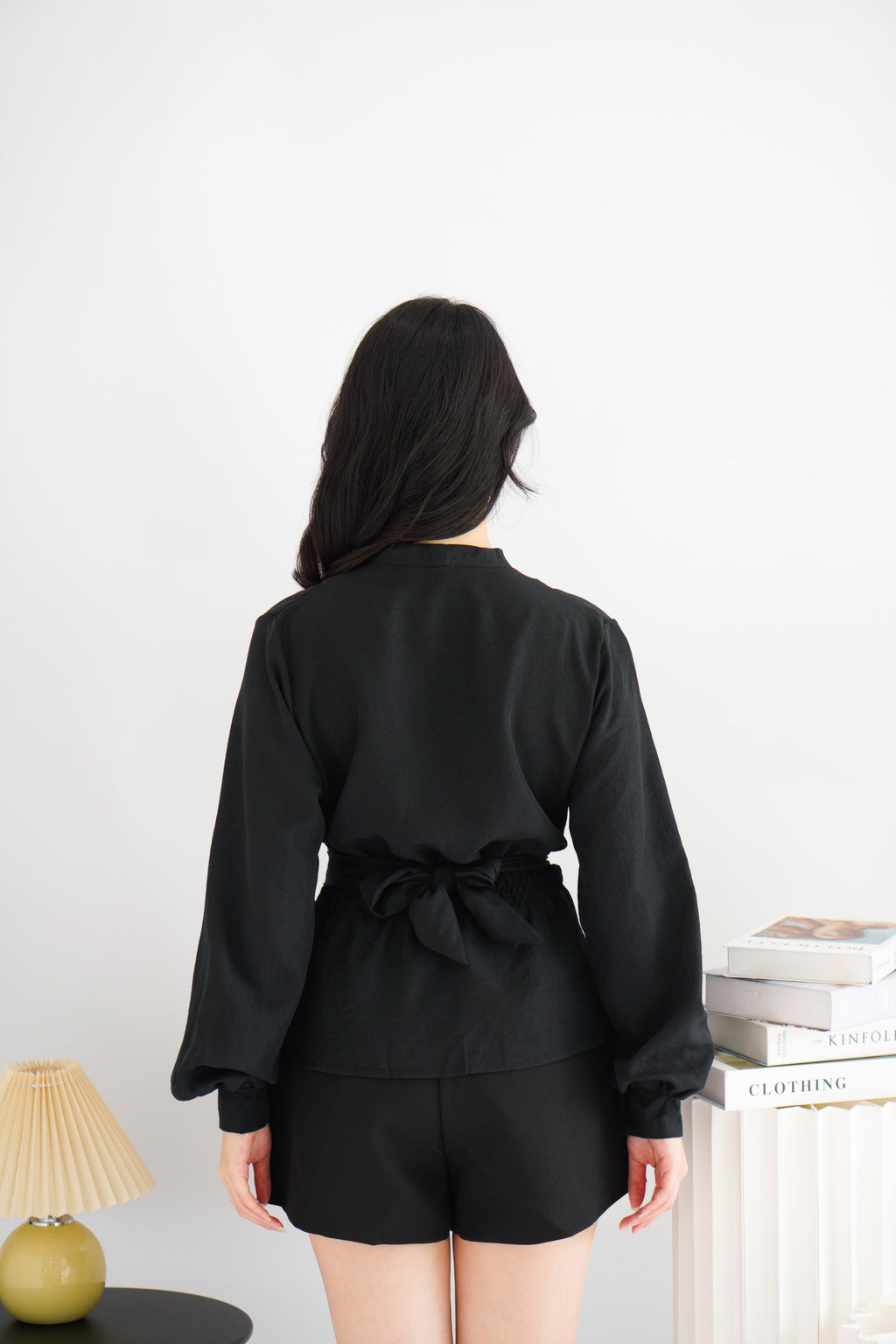 Raiya Self Wrap Long Sleeve Top in Black