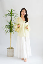 Somi Oversized Stripes Button Down Long Sleeve Top in Green Stripes