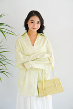 Somi Oversized Stripes Button Down Long Sleeve Top in Green Stripes