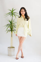 Somi Oversized Stripes Button Down Long Sleeve Top in Green Stripes