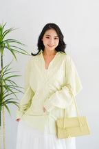 Somi Oversized Stripes Button Down Long Sleeve Top in Green Stripes