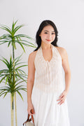 Jilly Halter Neck Stripes Top in White and Pink