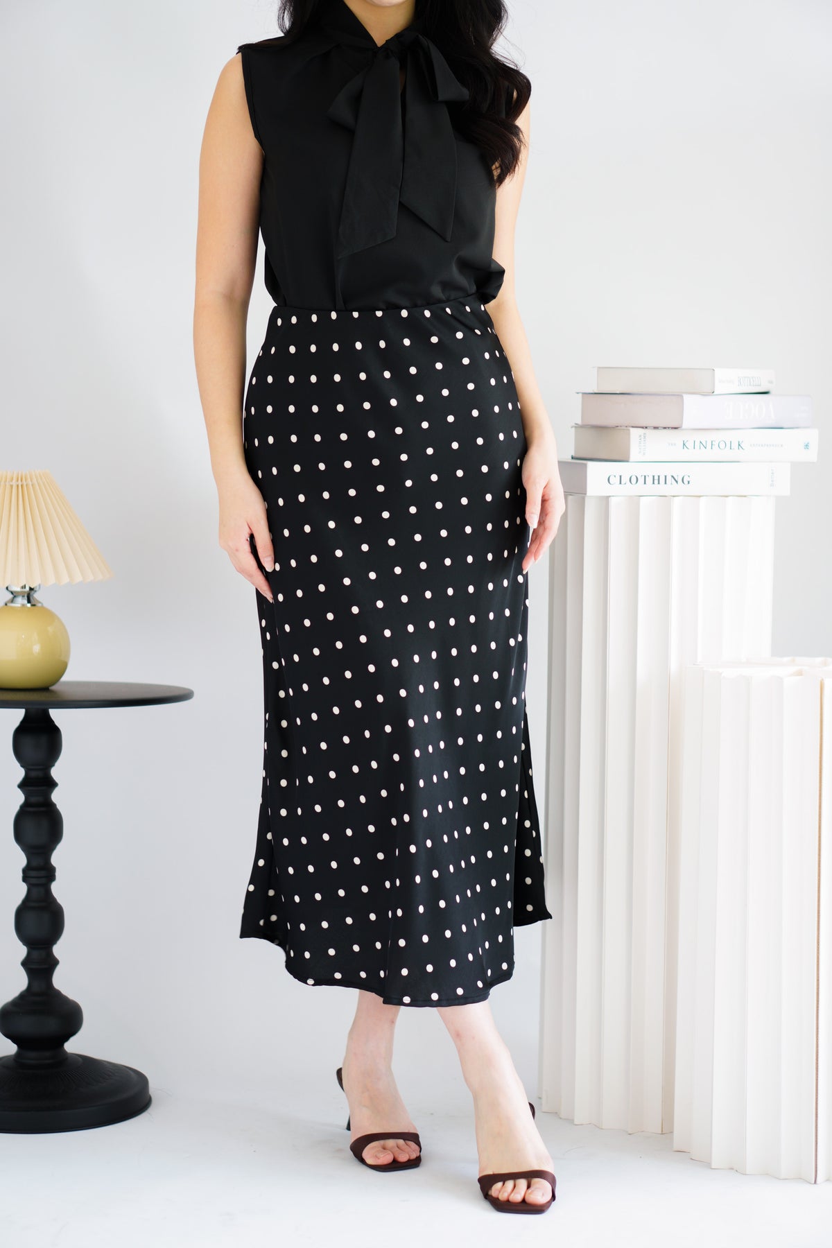 Darmi Midi Skirt with Polkadot in Black
