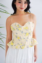 Cici Floral Bustier Peplum Top in Yellow