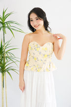Cici Floral Bustier Peplum Top in Yellow