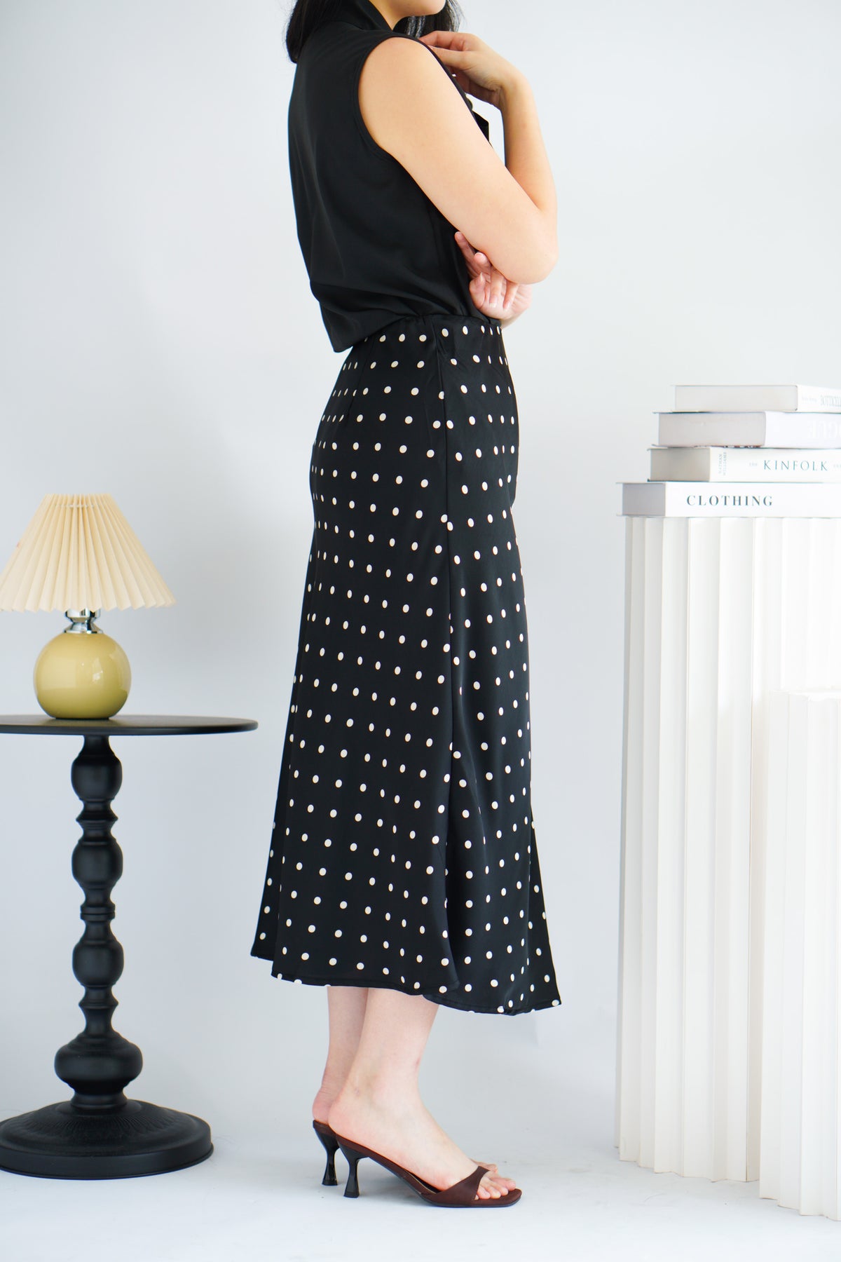 Darmi Midi Skirt with Polkadot in Black